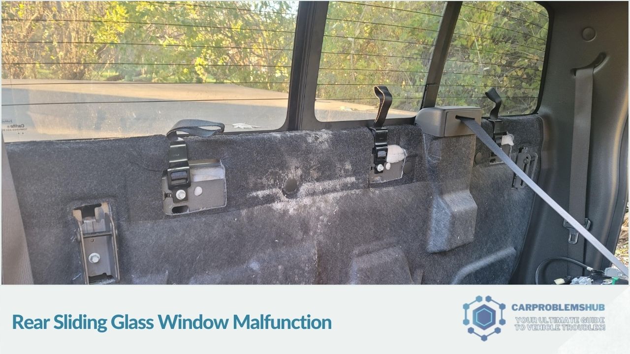 Issues with the rear sliding glass window functionality in Ford vehicles.