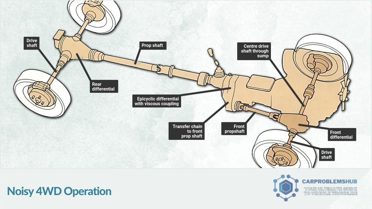 Description of unusual noises occurring during the operation of Ford's 4WD system.