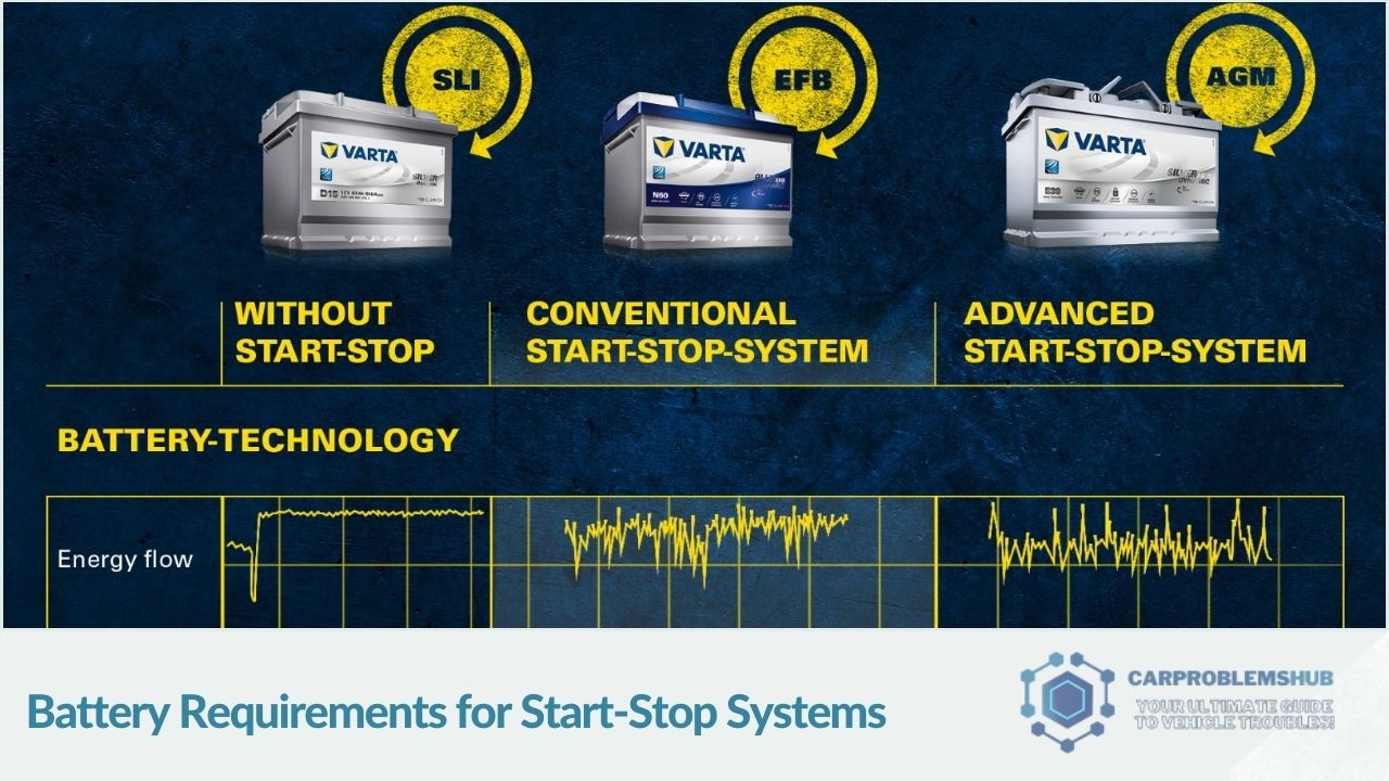 Description of the battery specifications necessary for efficient start-stop system functioning.