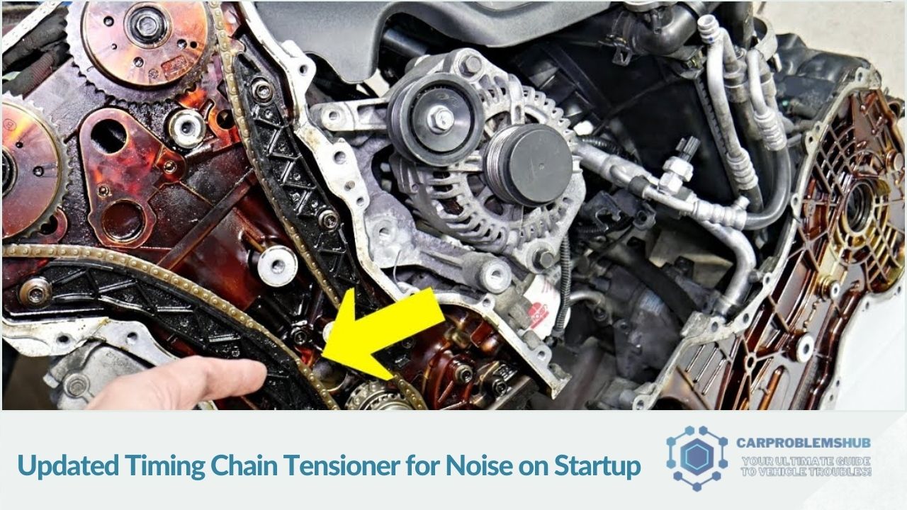 Improved timing chain tensioner to address startup noise in the 2014 Kia Sorento.