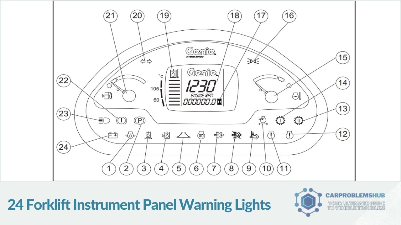 Meaning and symbols of the 24 warning lights on the truck Instrument Panel.